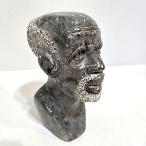African Art Handmade Stone Head Carving Sculpture Figurine Man W Beard 5.5" tall